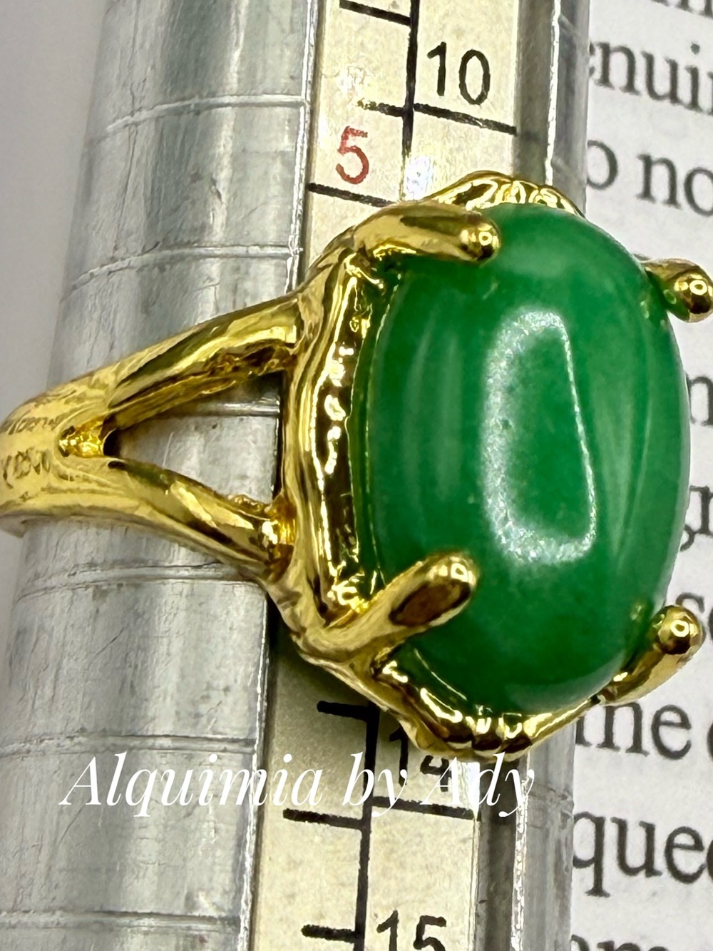 Alquimia Gold-Plated Ring with Bright Green Oval Stone